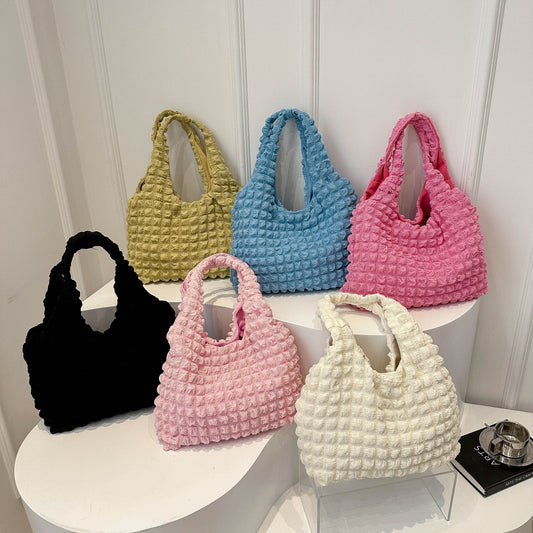 Women's Fashionable Cloud Puff Flower Winter Pleated Tote Bags