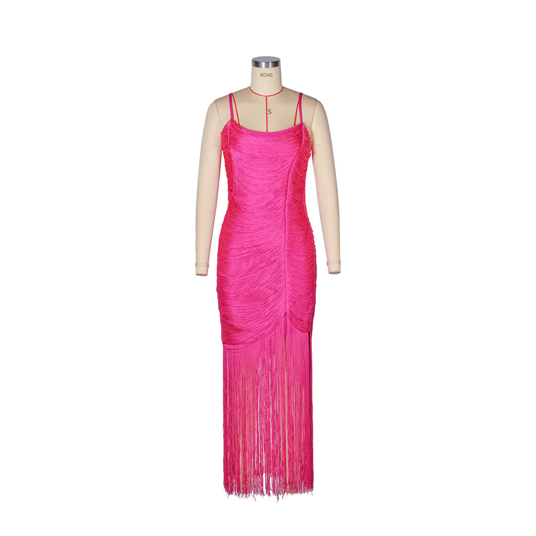 Women's Bandage Tassel Strapless Sexy Sling Slim Dress