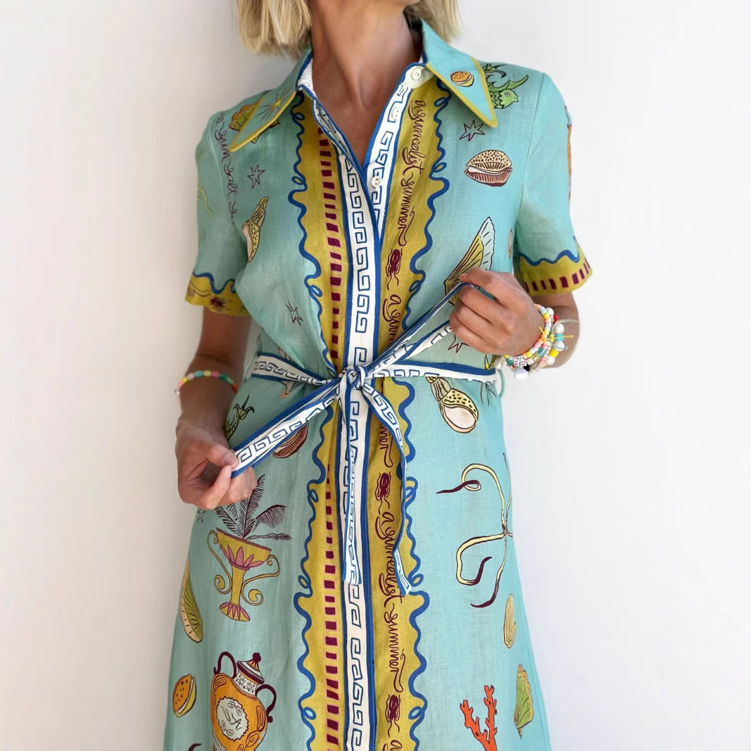 Iti Lantern Sleeve Casual Fashion Linen Dresses