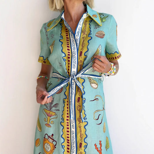 Iti Lantern Sleeve Casual Fashion Linen Dresses