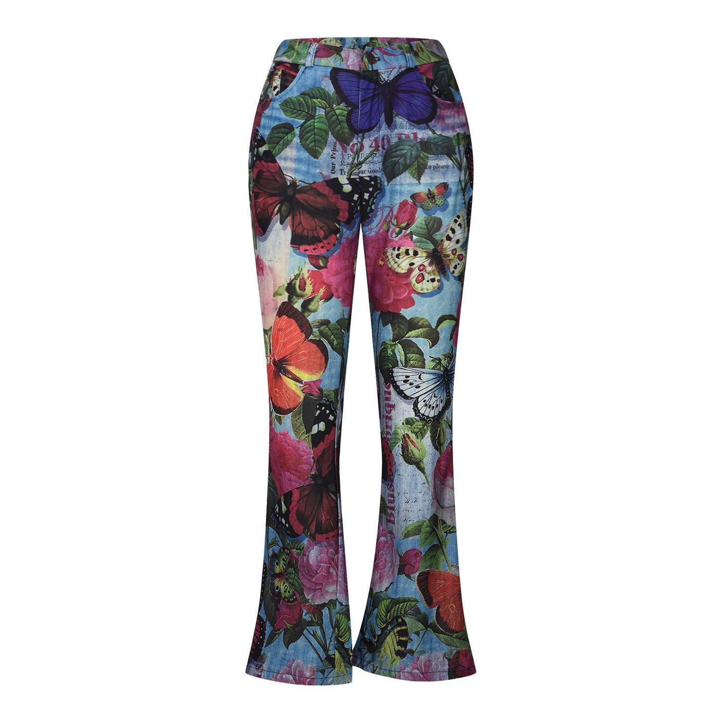 Women's Large Casual Imitation Denim Bell-bottom Floral Women's Jeans
