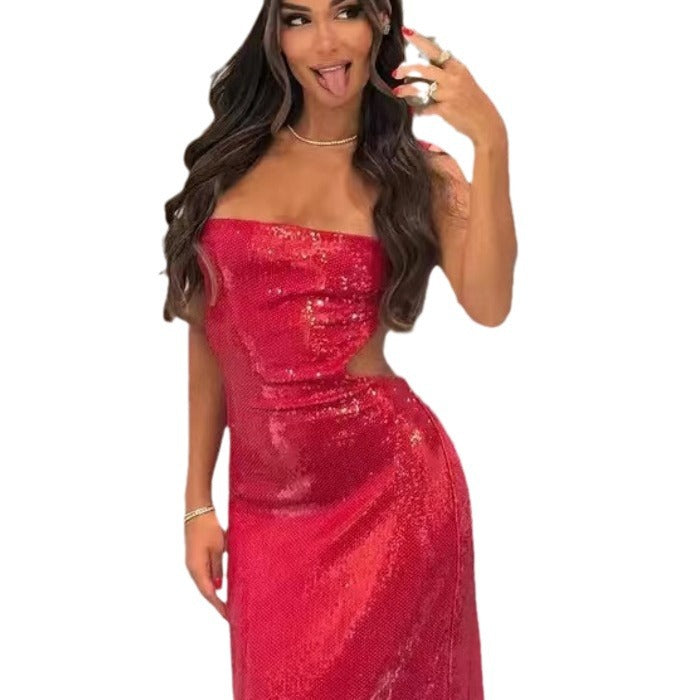 Women's Fashion Sleeveless Sequin Sling Sequins Dress Skirts