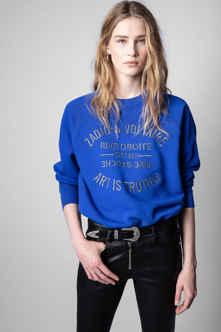 Women's Minority Classic Letter Embroidery Pink Cotton Sweaters