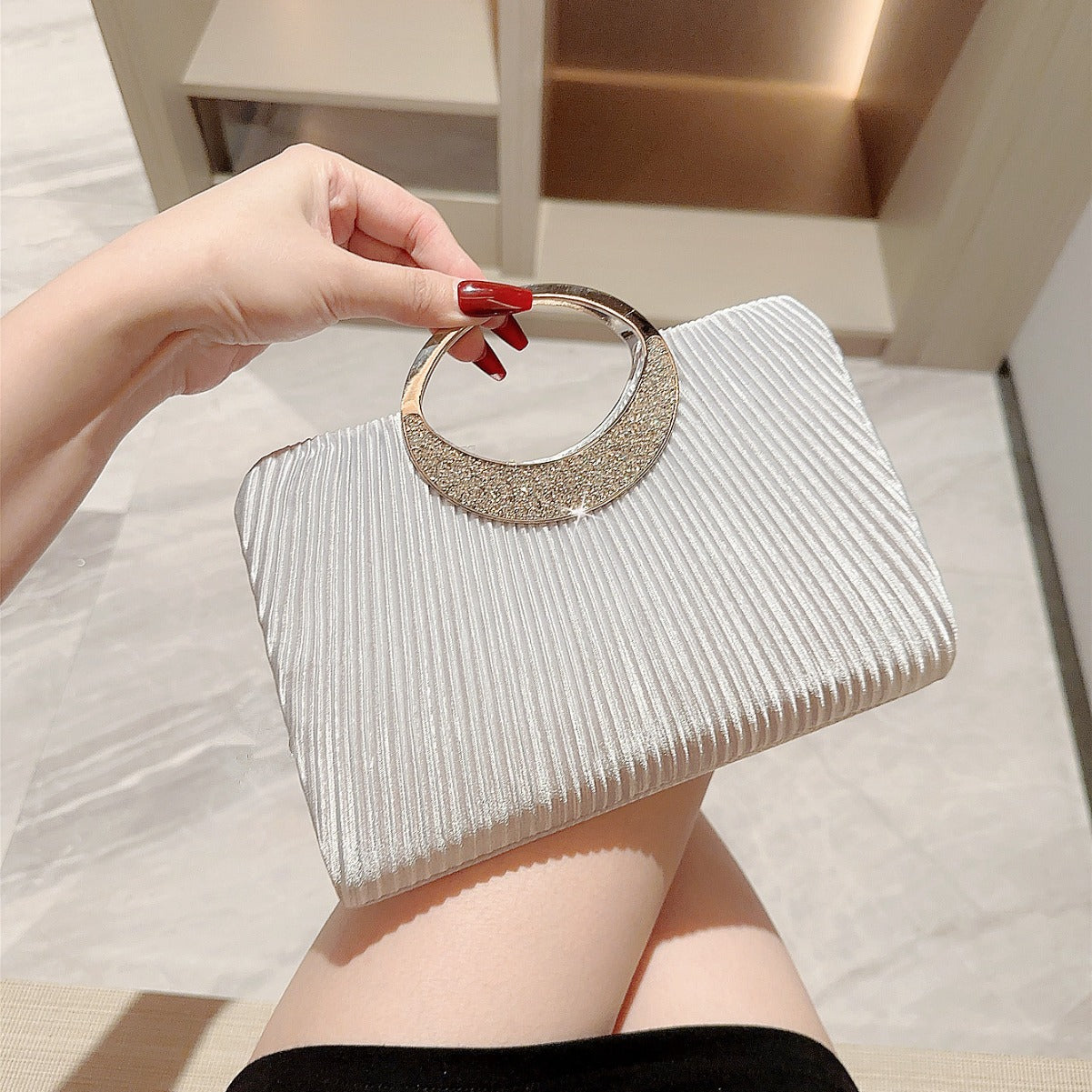 Pleated Dinner Rhinestone Banquet Clutch Dress Garment Evening Bags
