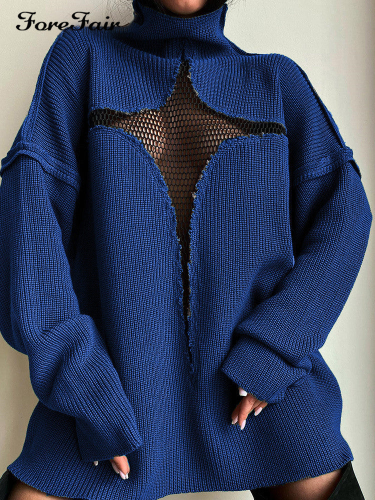 Women's Mesh Vacation Loose Knitted Pullover Personality Sweaters