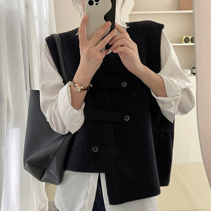 Spring Autumn Outerwear Bandage Dress Temperament Artistic Style Design Irregular Women's Vest