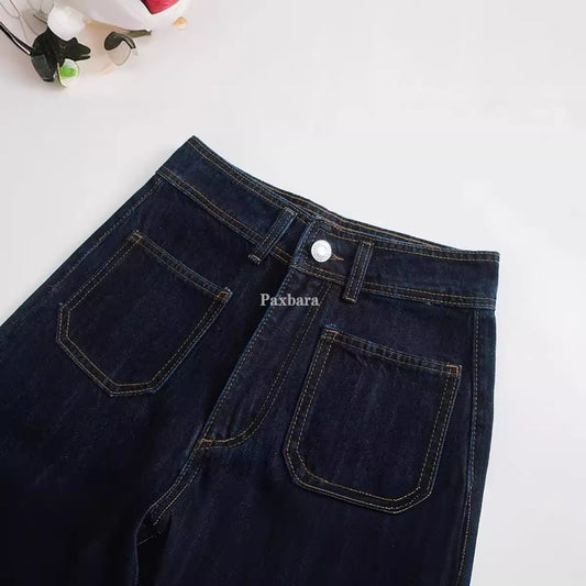 Women's Contrast Color Line High Waist Denim Jeans
