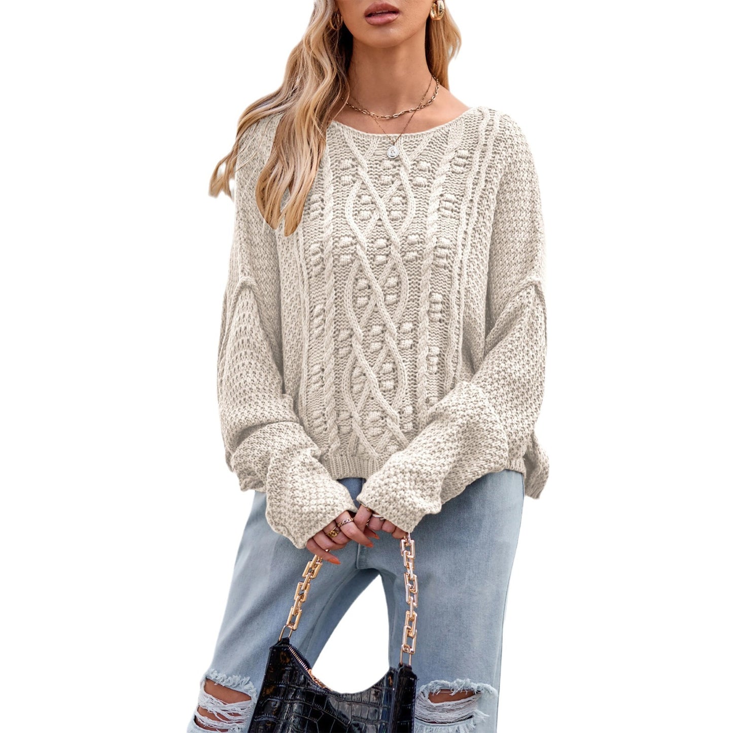 Women's Round Neck Twisted String Twist Specializing Sweaters