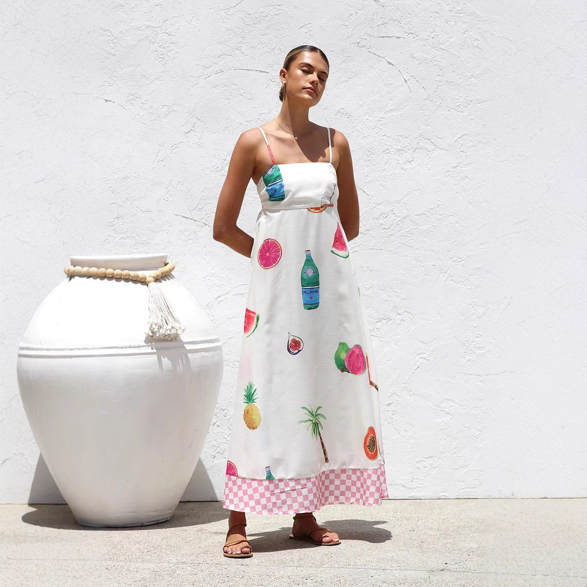 Vacation Style Casual Sling Large Swing Dress
