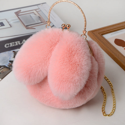 Women's Furry Portable Plush Rabbit Ears Stylish Shoulder Bags
