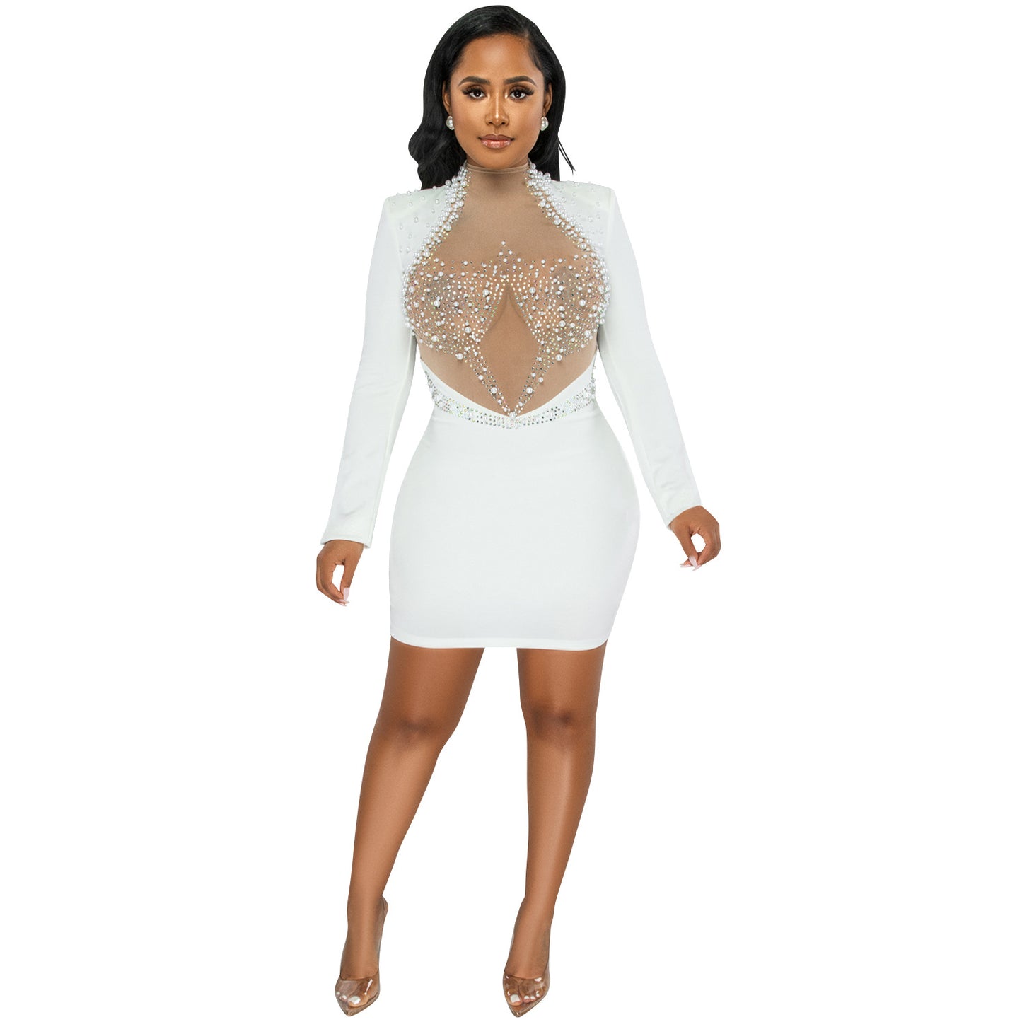 Women's Fashion Sexy Nightclub Hot Rhinestone Mesh Dresses