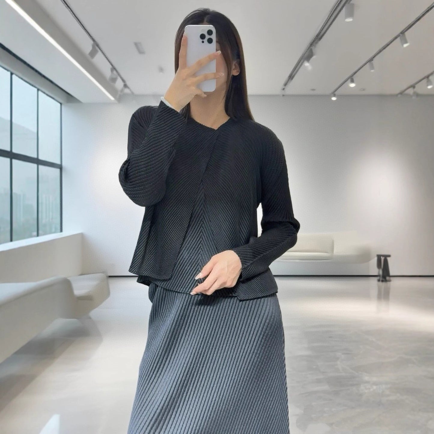 Scale Pleated Long-sleeved Versatile Casual Fashionable Suits