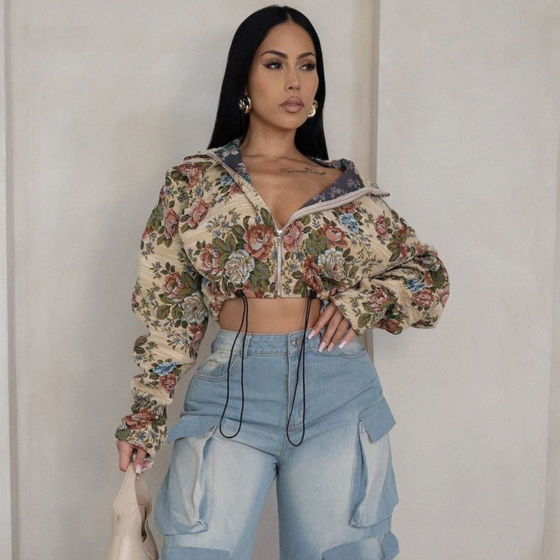 Collar Midriff Outfit Drawstring Design Long Jackets