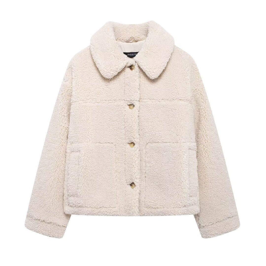 Women's Fleece Loose Solid Color Lapel Jackets