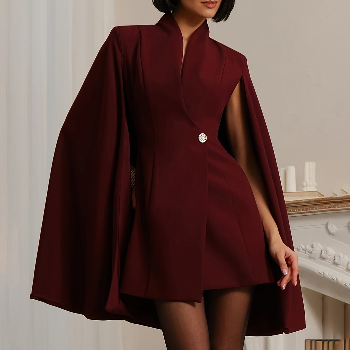 Elegant Cape Slimming Dating Workplace Dress Dresses