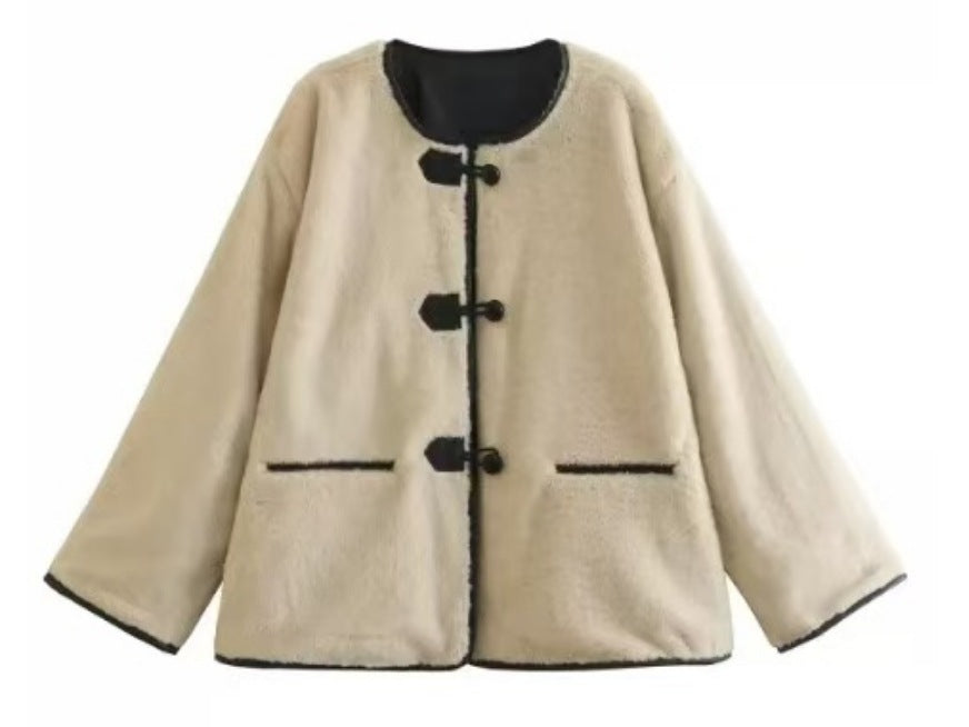 Women's Innovative Single-breasted Round Neck Fur Jackets