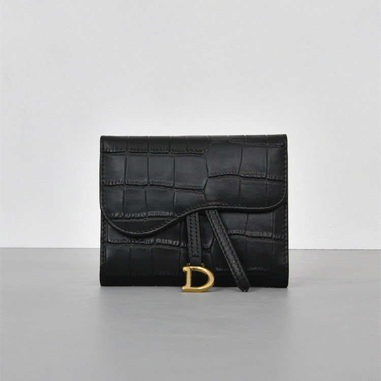 Women's Short Crocodile Embossed Multiple Slots Tri Ladies Wallets