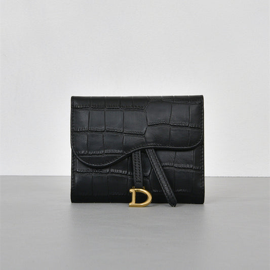 Women's Short Crocodile Embossed Multiple Slots Tri Ladies Wallets