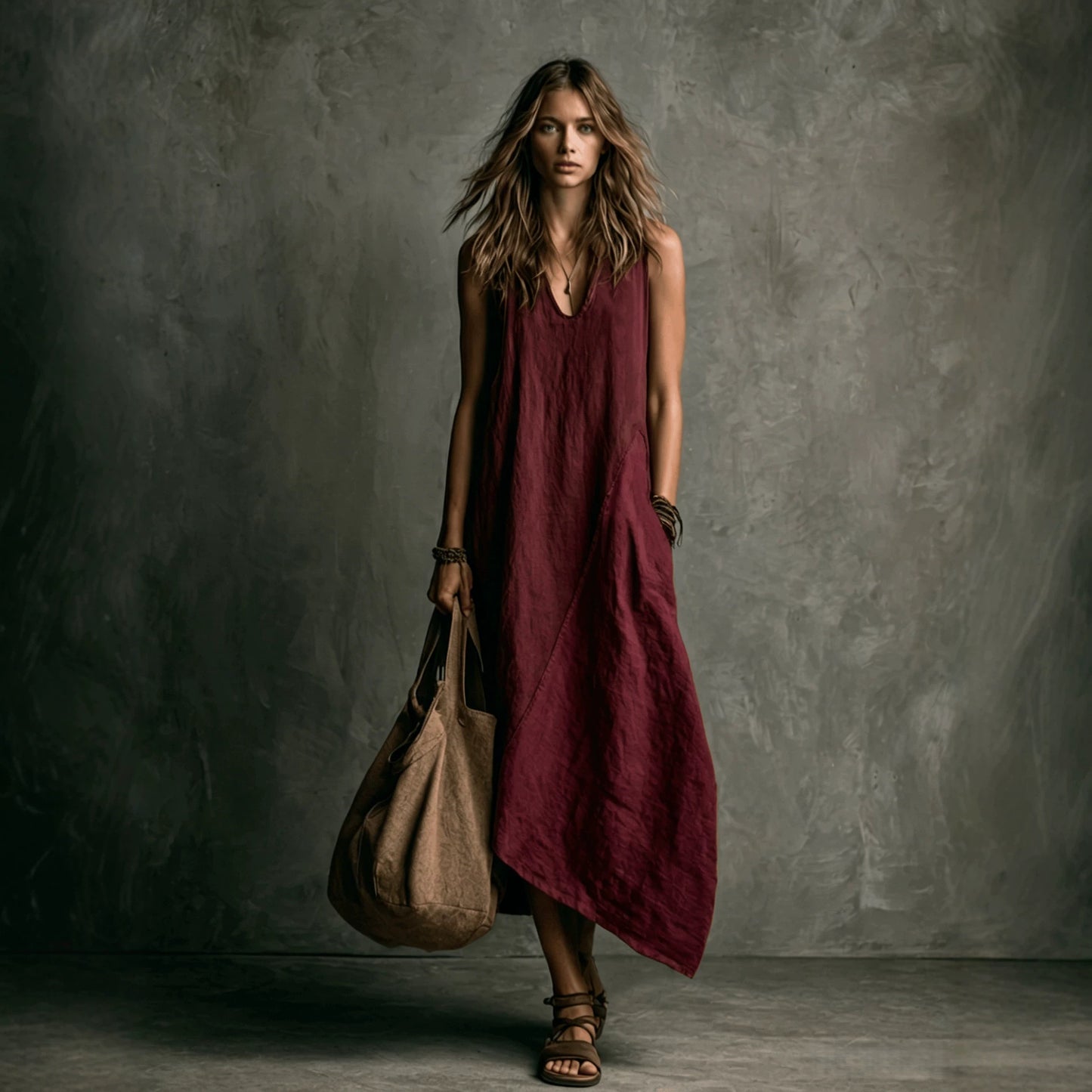 Summer Fashion Stitching Sleeveless Pocket Vacation Dress