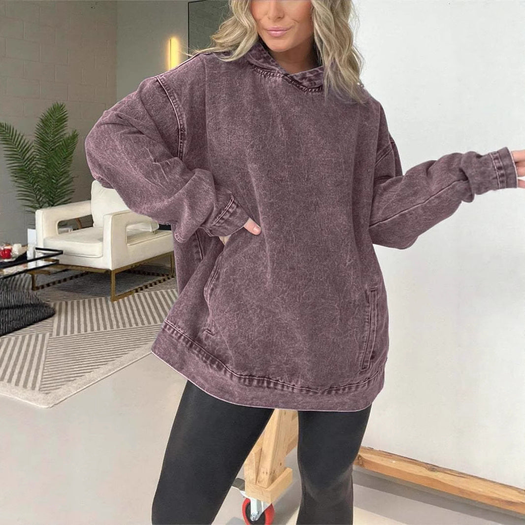 Women's Loose Hooded Pullover Denim Hoodie Sweaters
