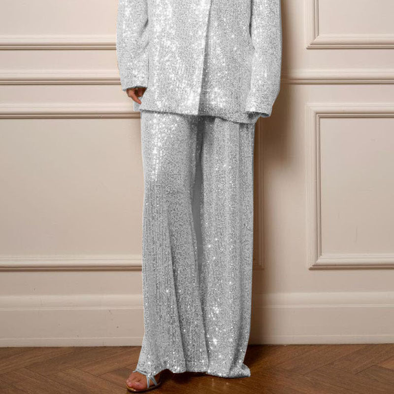 Women's Casual Trousers Temperament Wild Sequin Wide Blazers