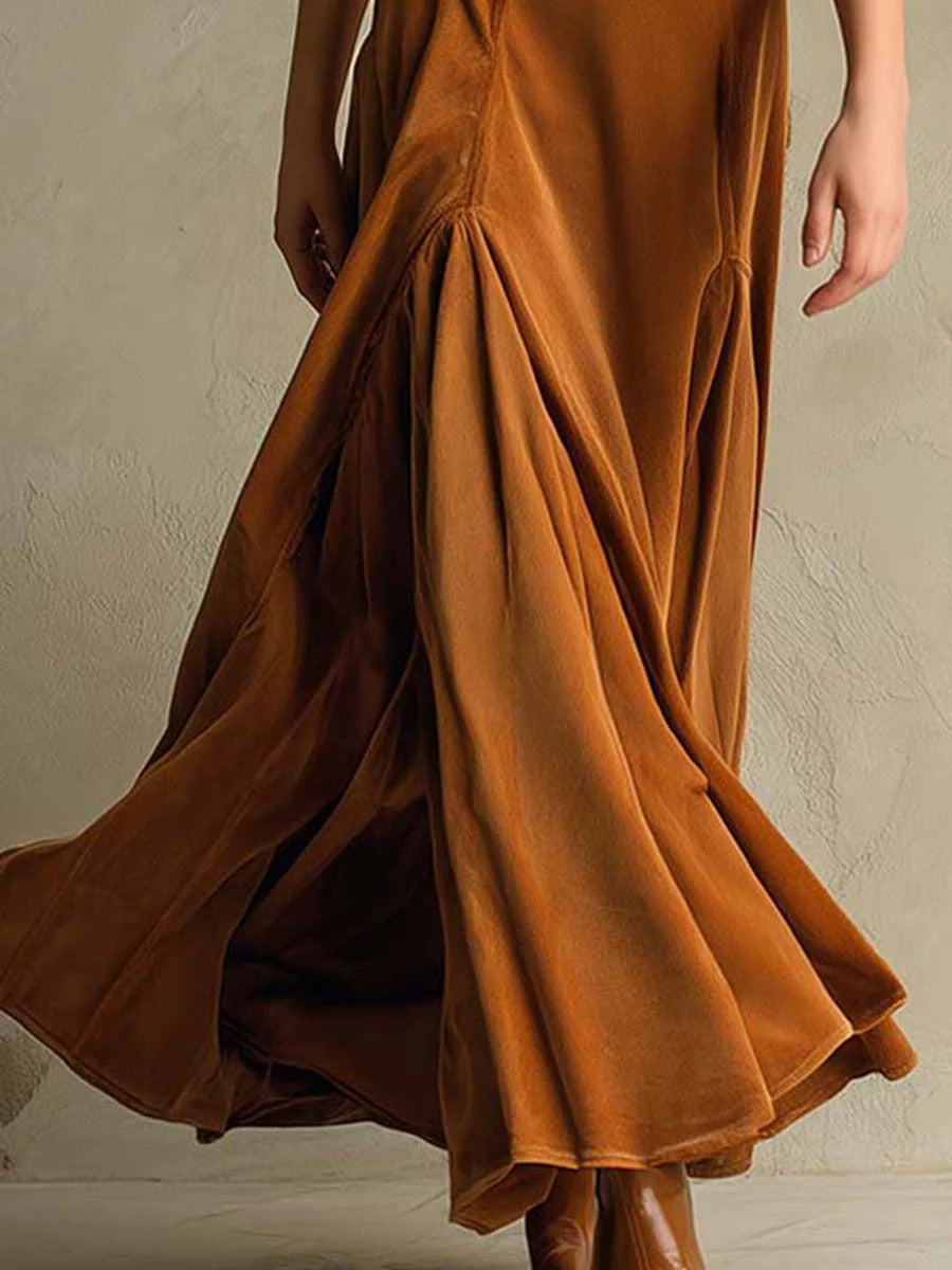 Women's Buttons Lapel Sleeve Maxi Dress Waist Dresses