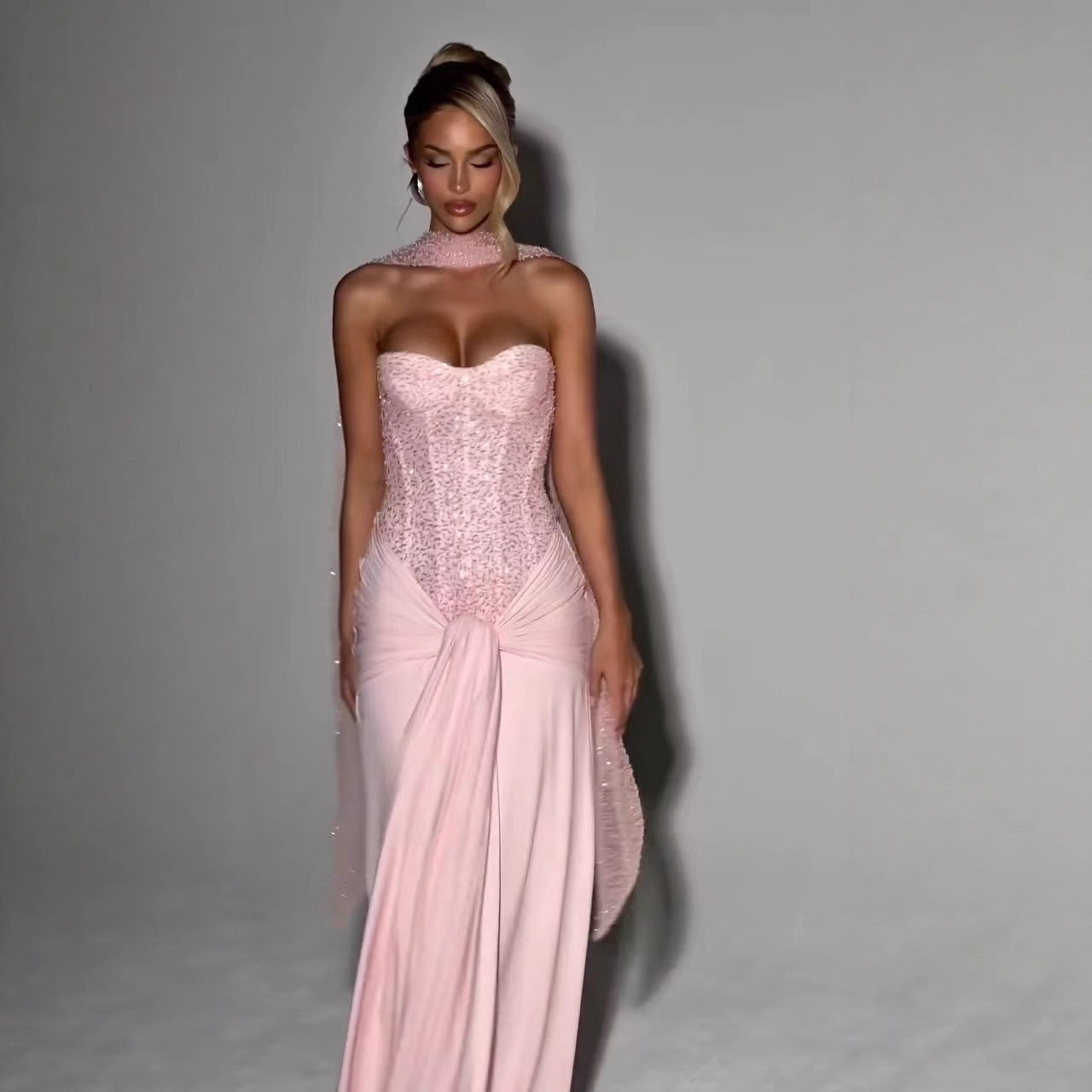 Pink Bra Gown Long Dress Prom Party Dresses