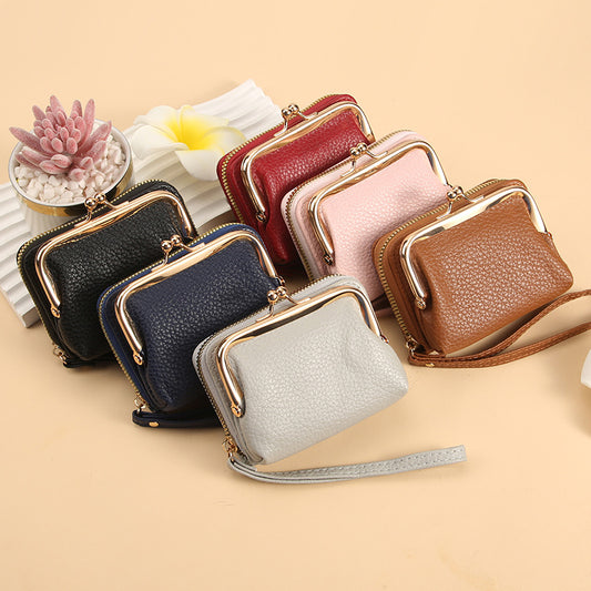 Women's Fashion Short Soft Lychee Pattern Zipper Multiple Slots Card Holder