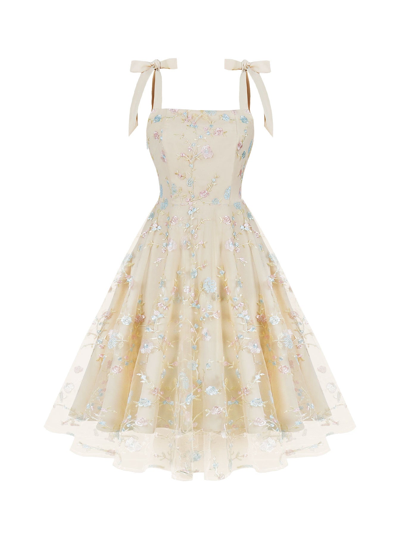Women's Embroidered High Waist Hepburn Style Retro Spaghetti Dresses