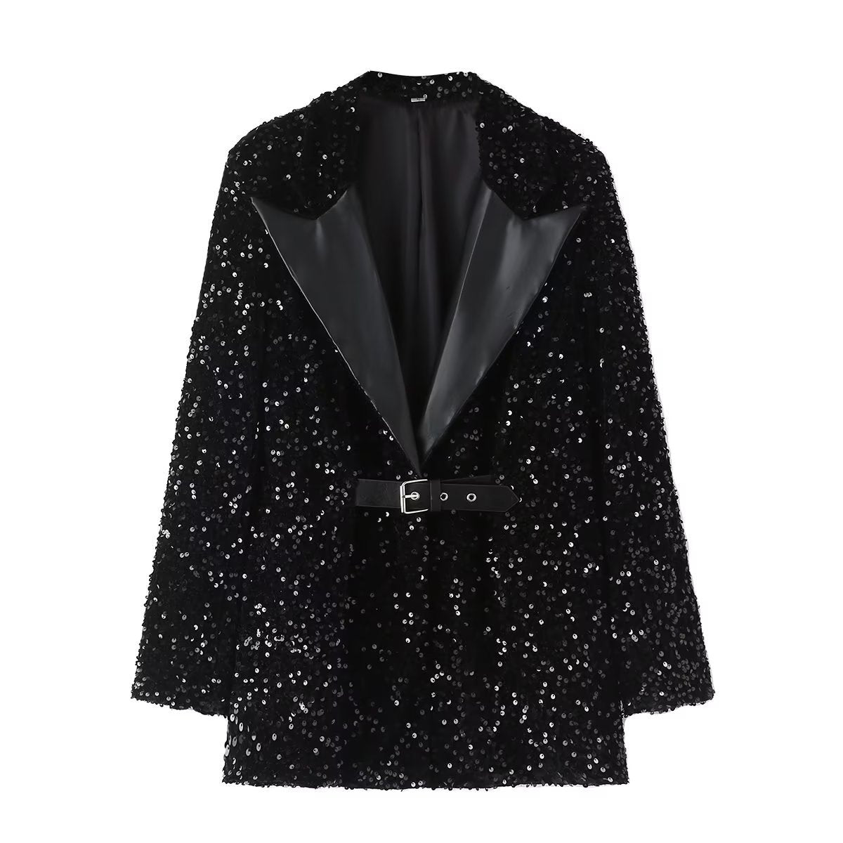 Women's Stylish Patchwork Neckline Casual Sequin Blazers