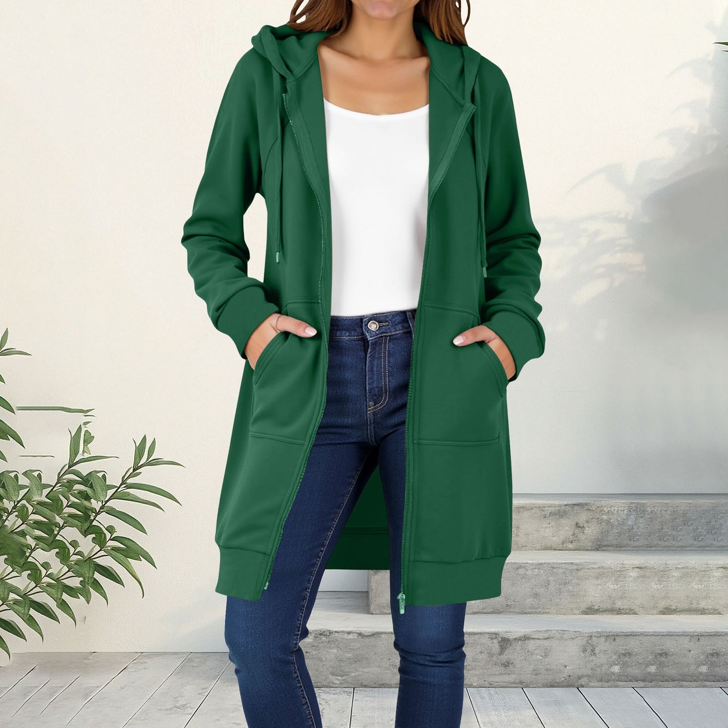 Women's Hooded Solid Color Loose Long Fleece Raglan Women's Sweater, Sweater