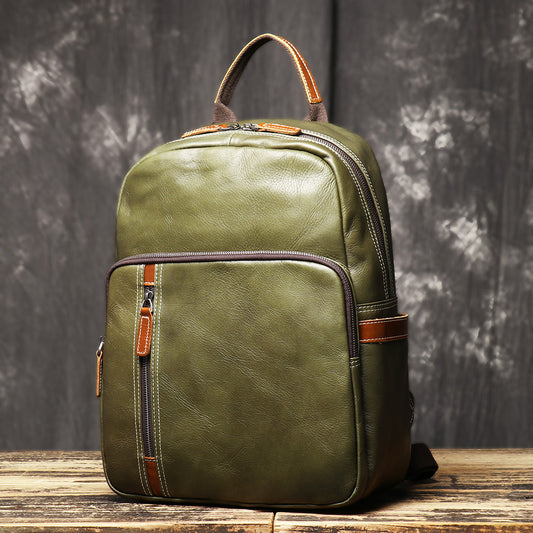 Men's Retro Leather Versatile Cowhide Contrast Color Backpacks