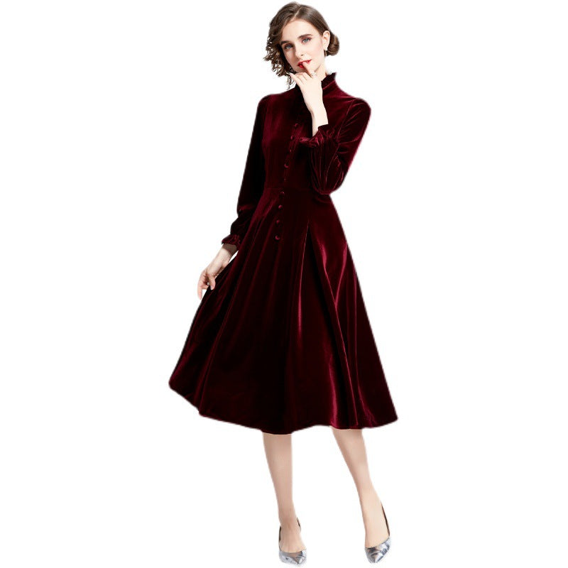 Women's French Elegant Trendy Court Style Hepburn Long-sleeved Dresses