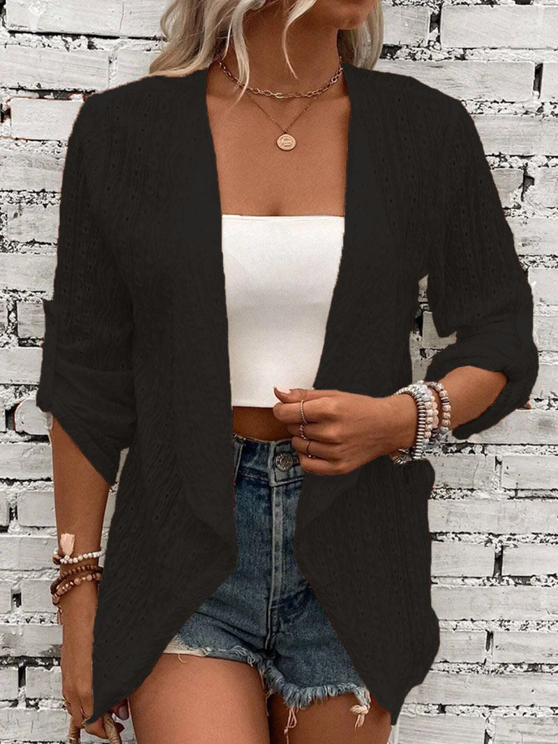 Women's Solid Color Casual Sleeve Middle Button Women's T-shirt