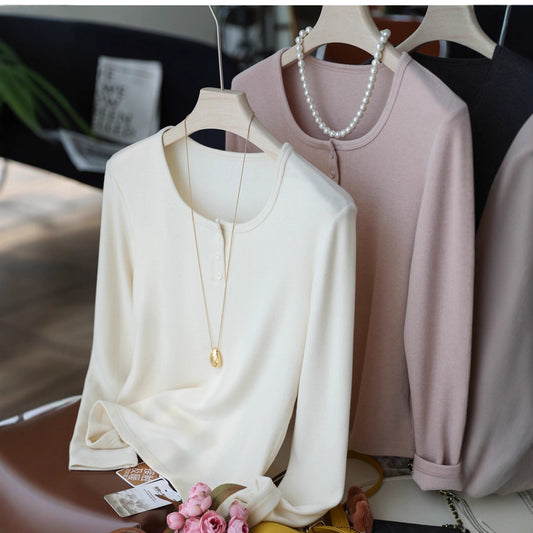 Warming Word Heating Brushed Round Neck Bottoming Blouses