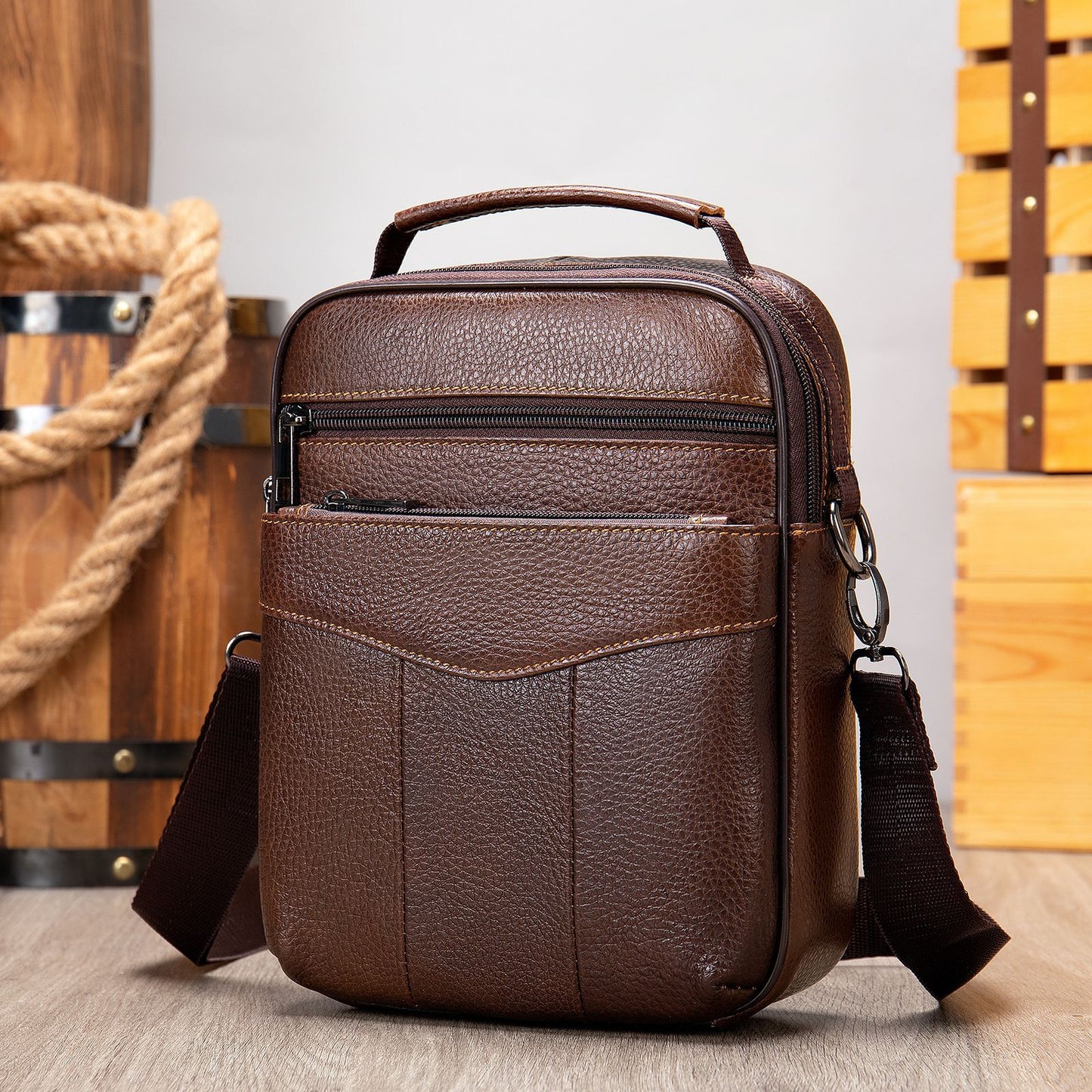 Men's Genuine Leather Vertical High-grade Cowhide Fashion Men's Shoulder Bags