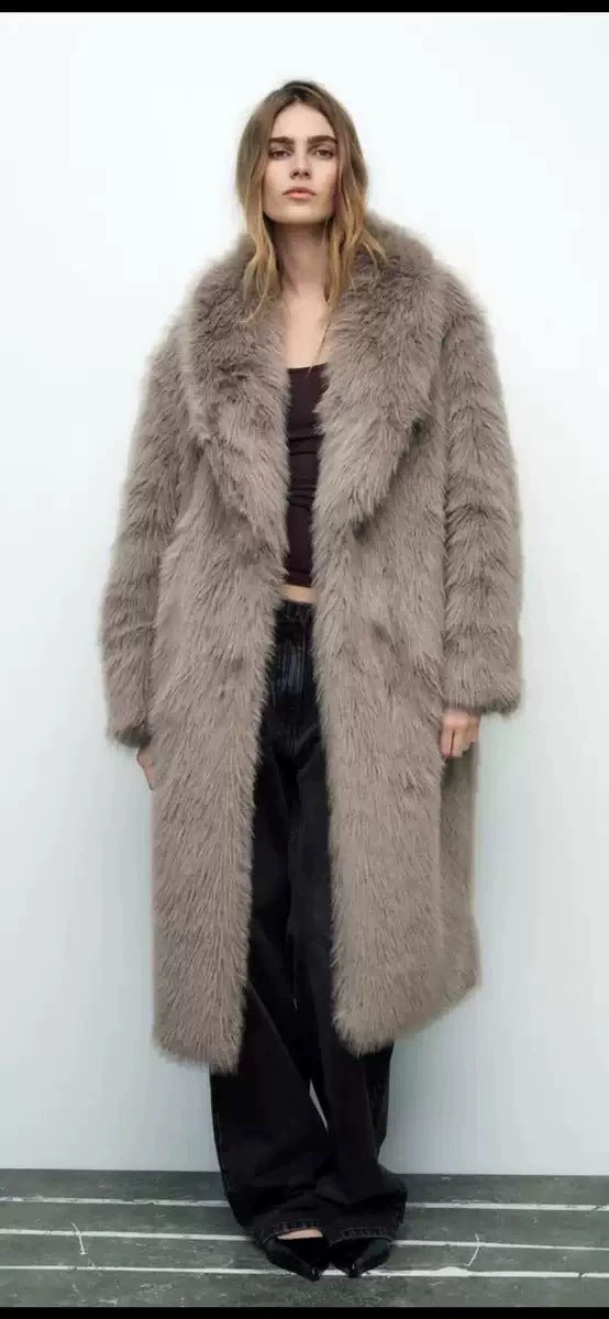 Faux Fur Lengthened Green Collar Fashion Coats