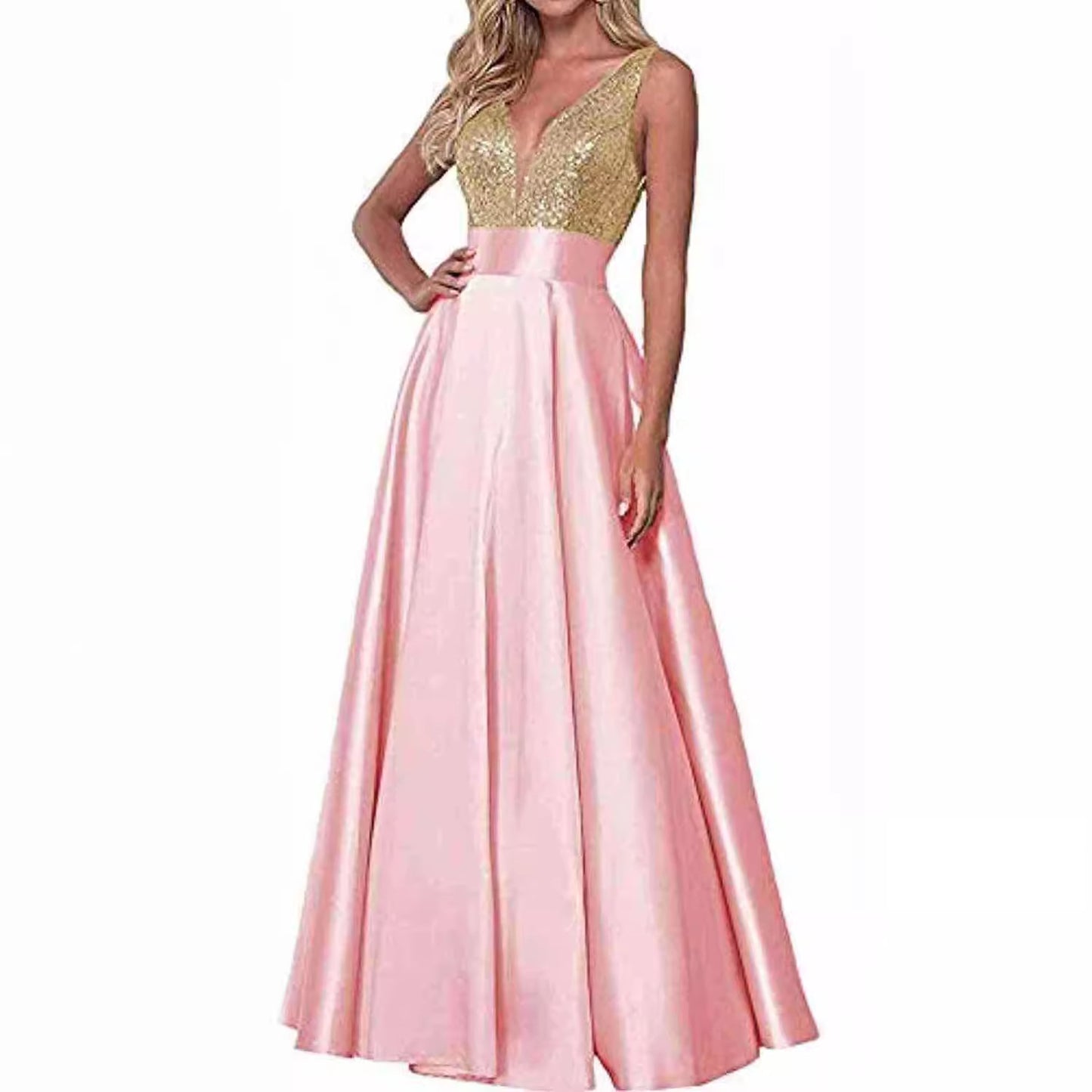 Women's Sequined Rose Gold Dress Ball Gown Wedding Dresses