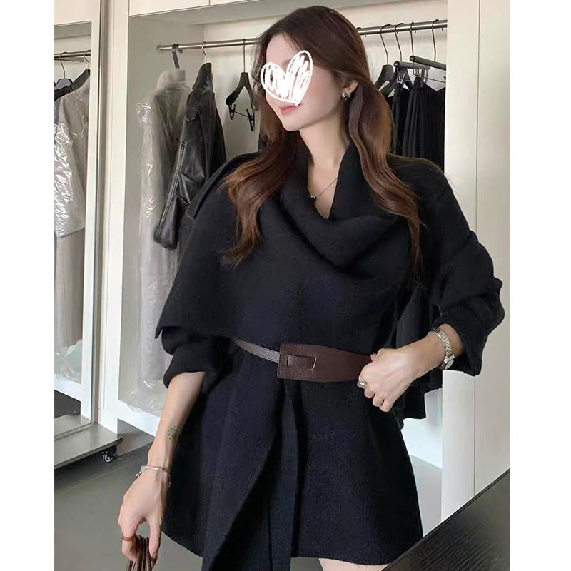 Women's Relaxed Atmosphere Scarf Collar Knitted Design Knitwear