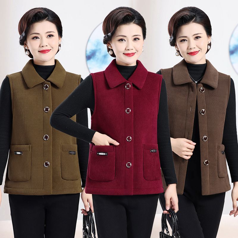 Mother's Thickened Corduroy Veet Padded Loose Vests