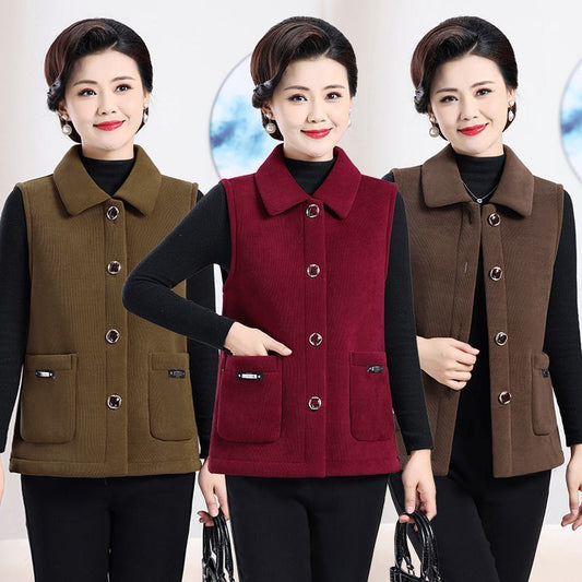 Mother's Thickened Corduroy Veet Padded Loose Vests