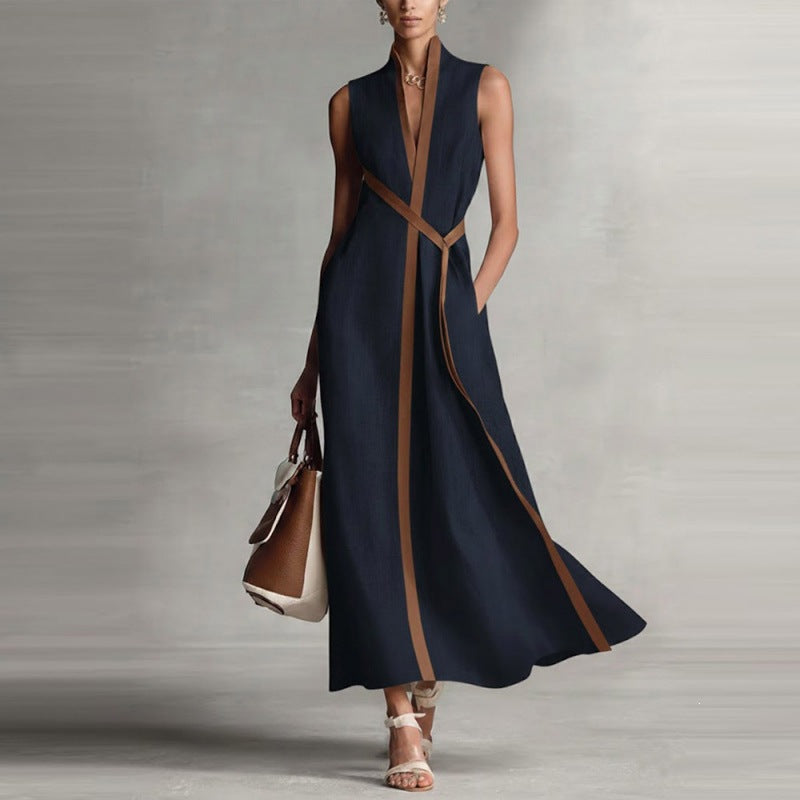 Women's Stand-up Collar Cinched Slimming Temperament Commute Dress