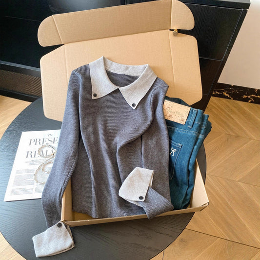 Women's Elegant Lapel Slim Bottoming Shirt Unique Knitwear