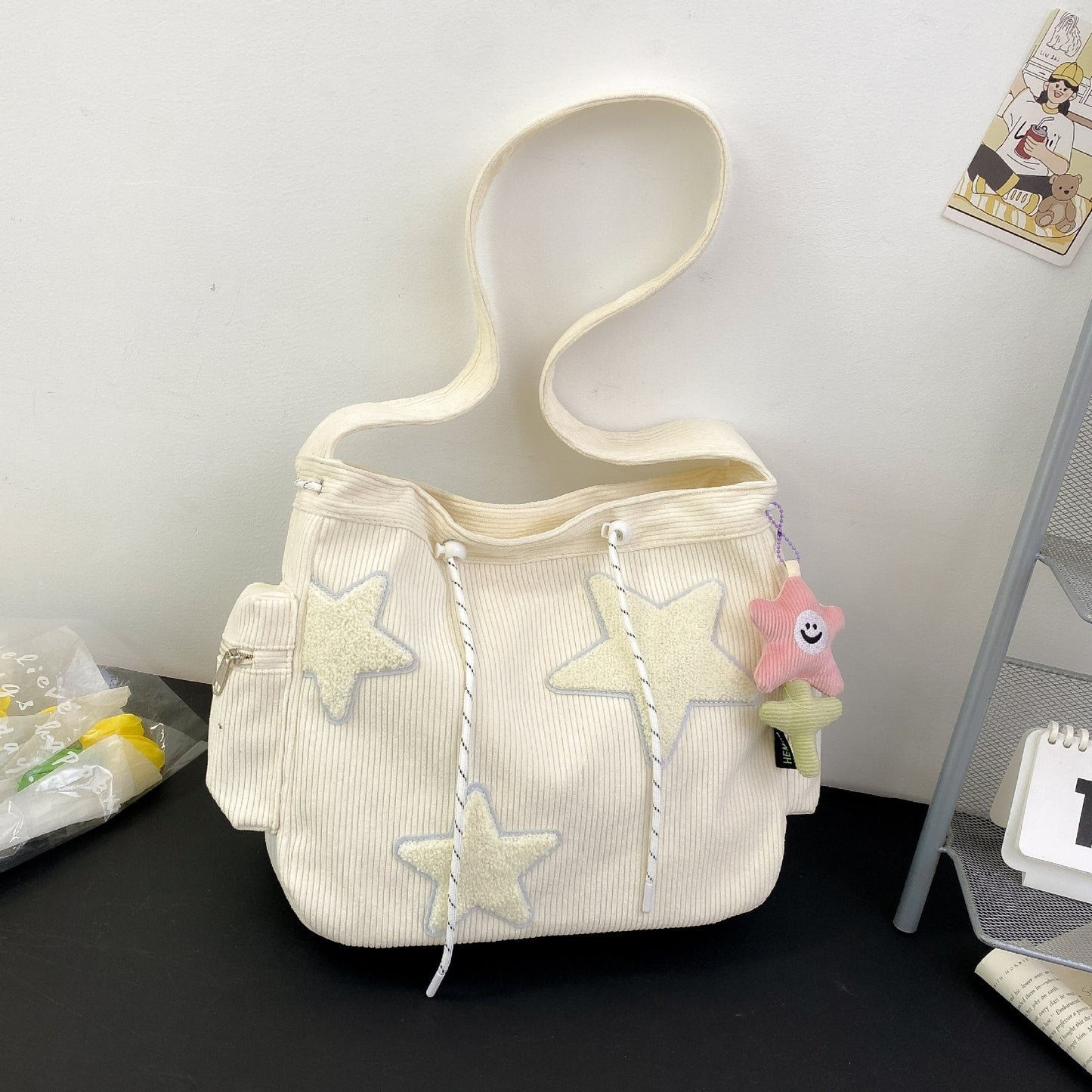 Women's Large Capacity Corduroy Fashion Five-pointed Star Tote Bags