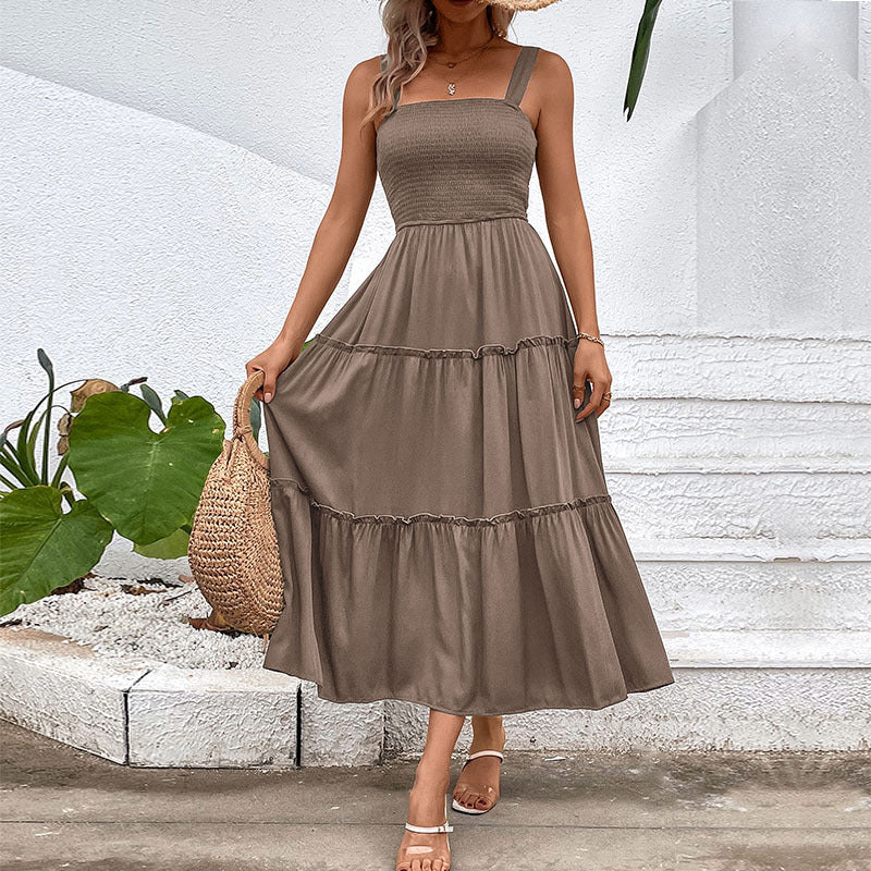 Popular Casual Vacation Versatile Solid Color Dresses
