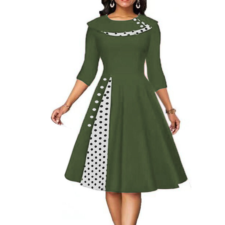 Women's Retro Polka Dot Cinched Swing Dress