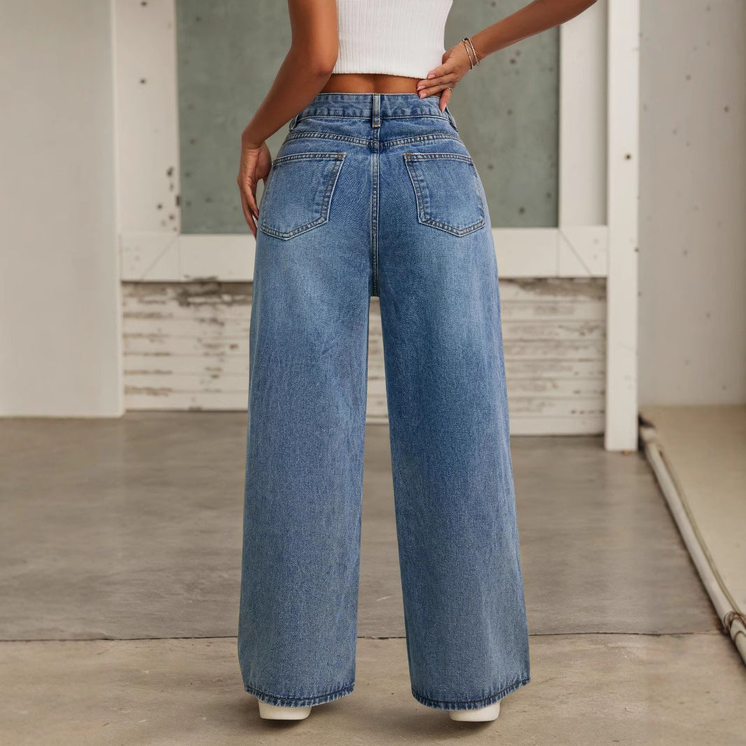 Women's Beaded Summer Waist Loose Slimming Straight Jeans