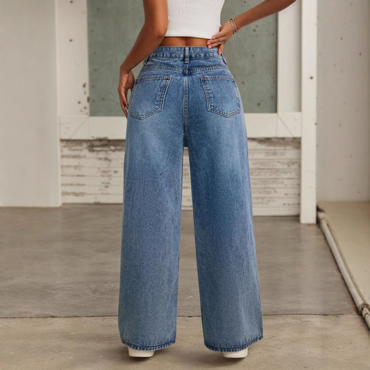 Women's Beaded Summer Waist Loose Slimming Straight Jeans