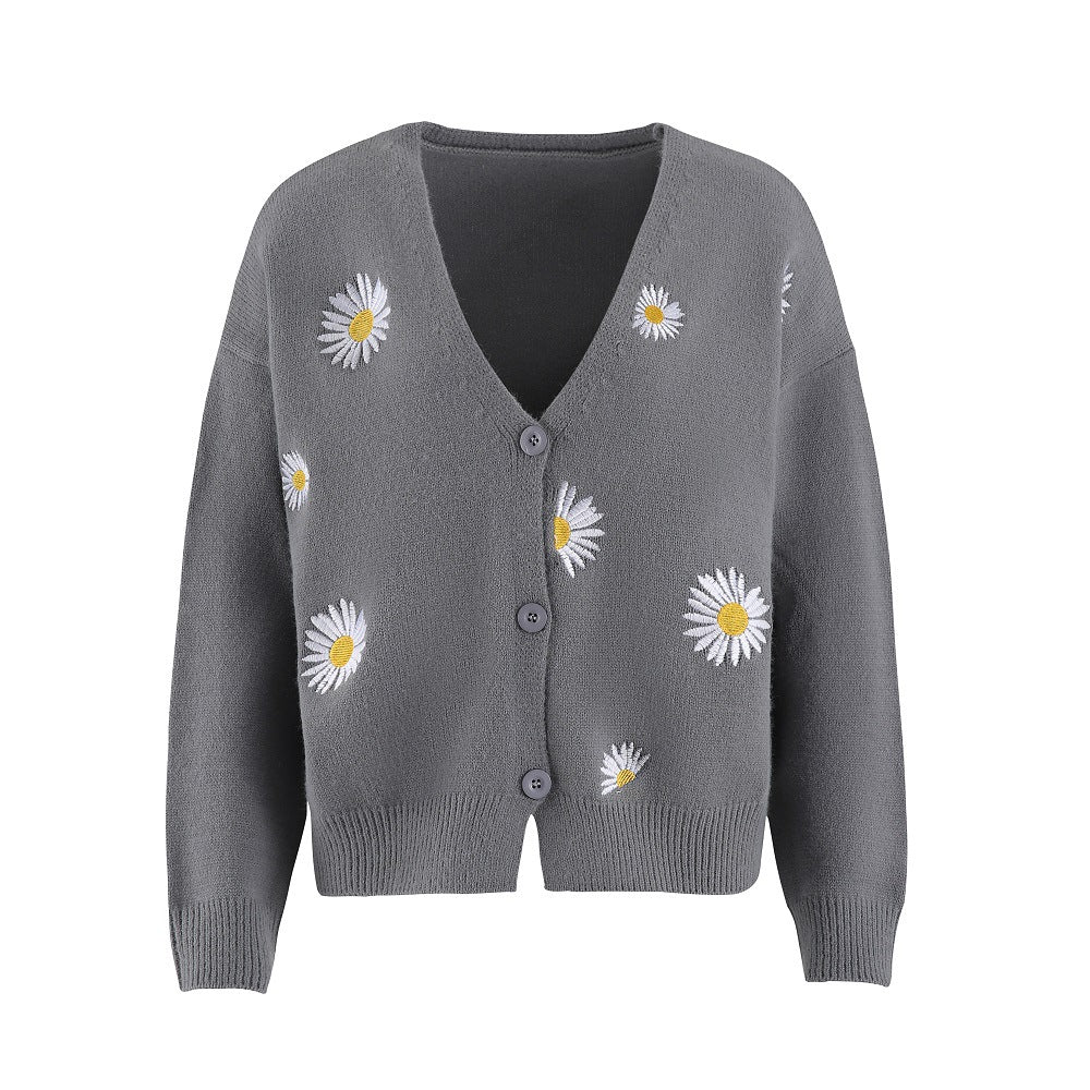Women's Knitted Single-breasted King Whyte Embroidered Sweaters