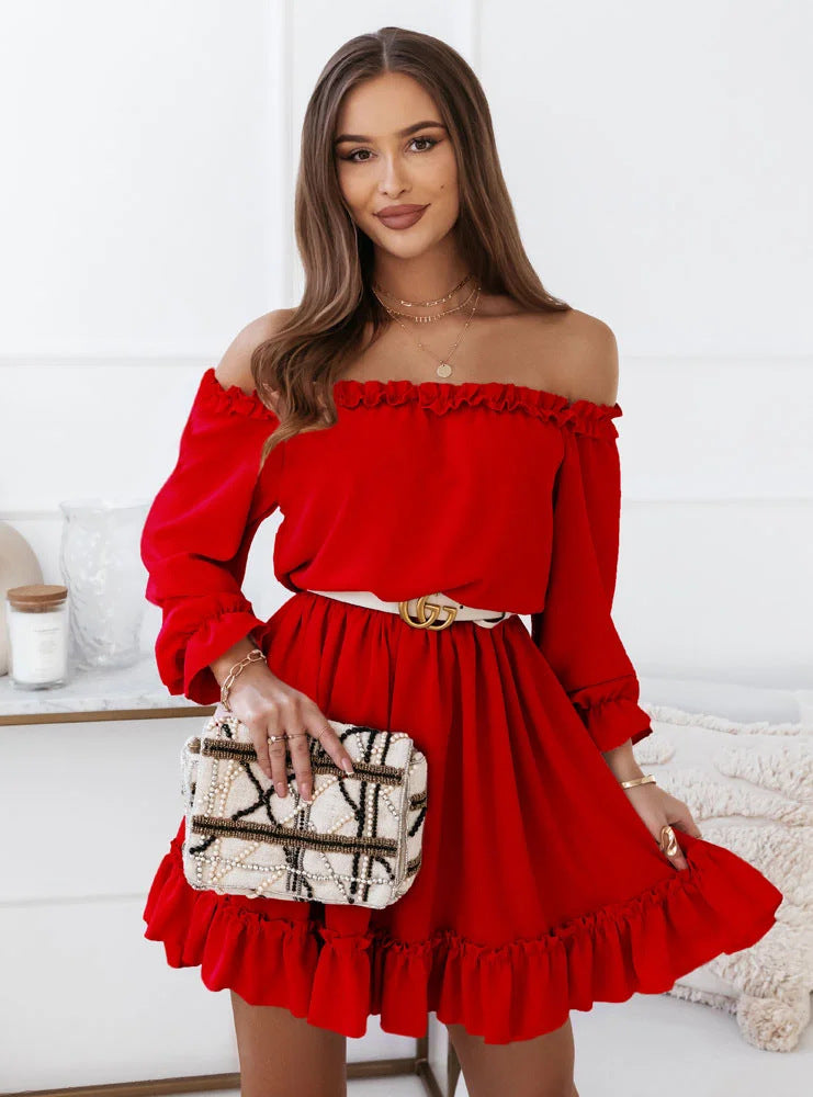 Women's Fashion Casual Solid Color Waist Dress